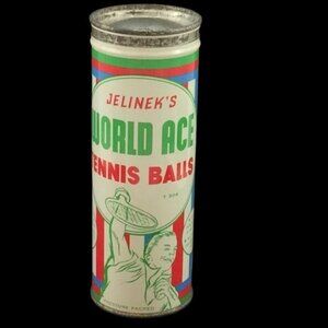 Vintage Jelinek's World Ace Tennis Balls Can Tin Empty Czech Advertising